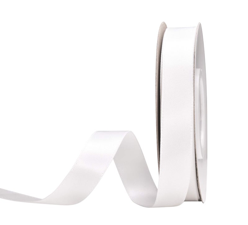 YAMA White Double Face Satin Ribbon 5/8 inch 25 Yards White Ribbon for Gift Package Wrapping Floral Design Hair Bow Clip Making Crafting Sewing Wedding Decor - Image 1